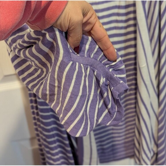 Attitudes By Renee Size 1X Purple & White Striped Open Front Cardigan Sweater - Picture 5 of 11